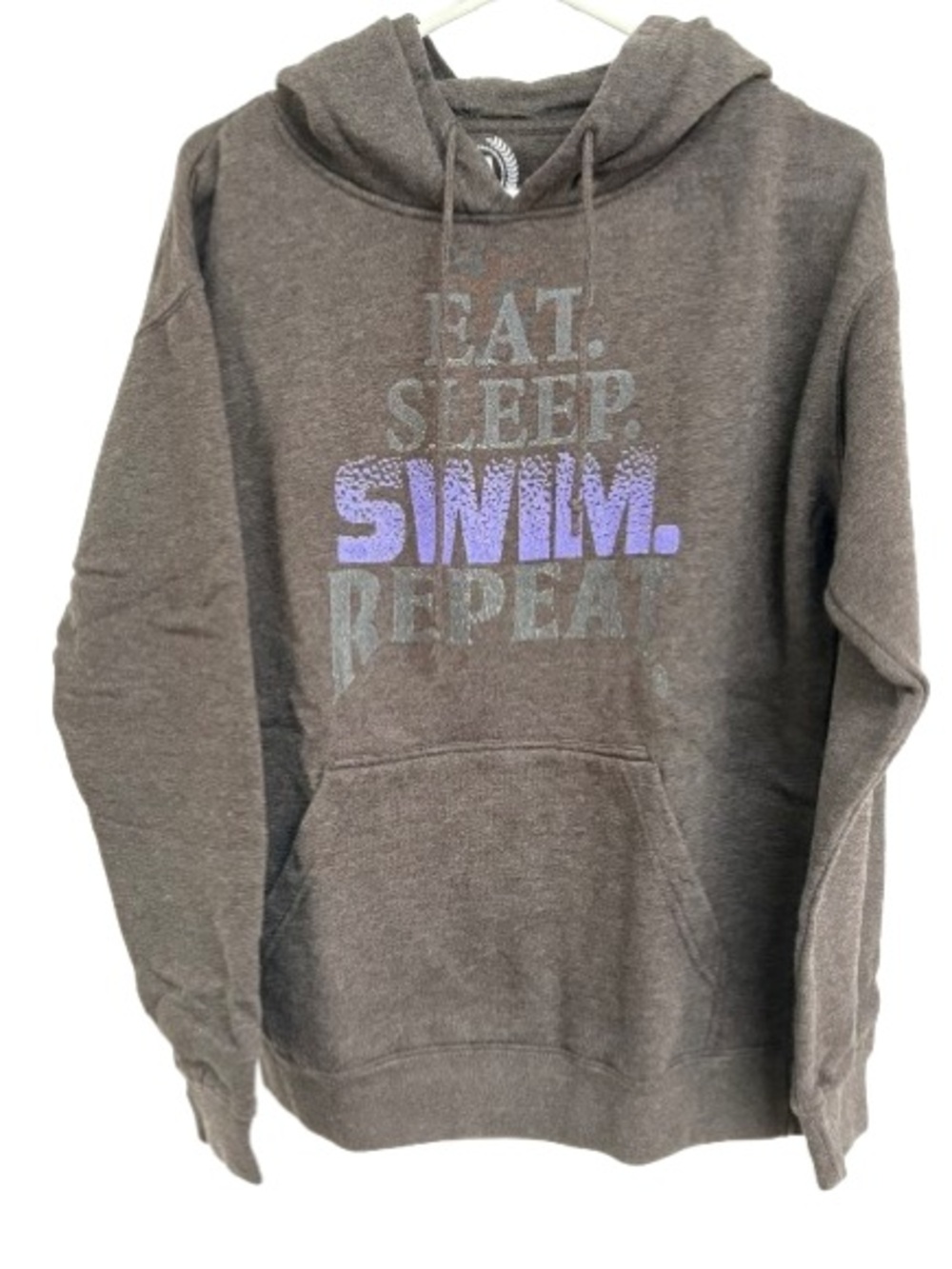 Men's Grey Pullover Hoodie with 'Eat. Sleep. Swim. Repeat.' Graphic